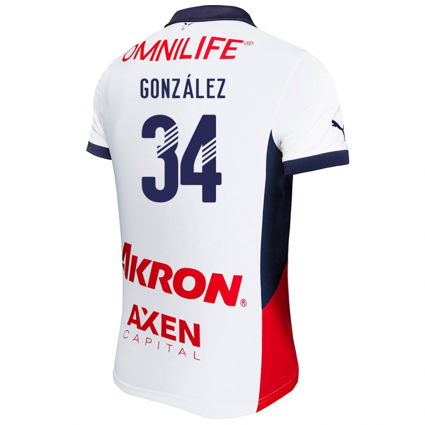 Enfant Maillot Armando González #34 Blanc Rouge Bleu Tenues Extérieur 2024/25 T-Shirt Belgique