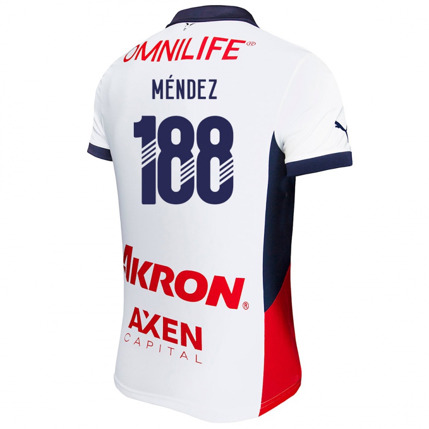 Enfant Maillot Francisco Méndez #188 Blanc Rouge Bleu Tenues Extérieur 2024/25 T-Shirt Belgique