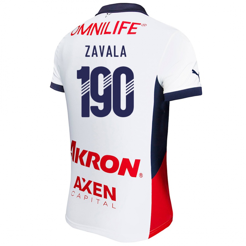 Enfant Maillot Juan Zavala #190 Blanc Rouge Bleu Tenues Extérieur 2024/25 T-Shirt Belgique