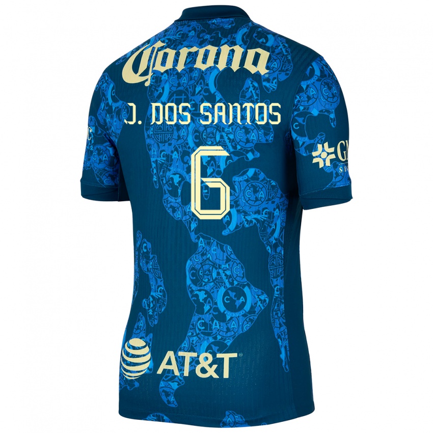 Enfant Maillot Jonathan Dos Santos #6 Bleu Jaune Tenues Extérieur 2024/25 T-Shirt Belgique