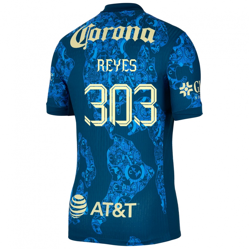 Enfant Maillot Diego Reyes #303 Bleu Jaune Tenues Extérieur 2024/25 T-Shirt Belgique