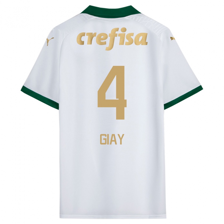 Enfant Maillot Agustín Giay #4 Blanc Vert Tenues Extérieur 2024/25 T-Shirt Belgique