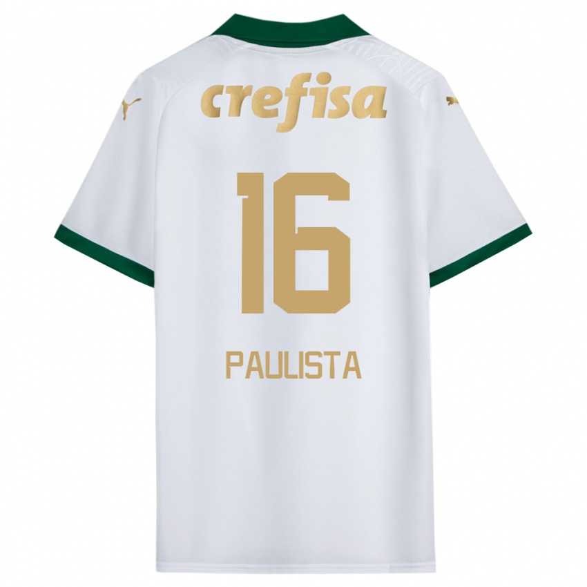 Enfant Maillot Caio Paulista #16 Blanc Vert Tenues Extérieur 2024/25 T-Shirt Belgique