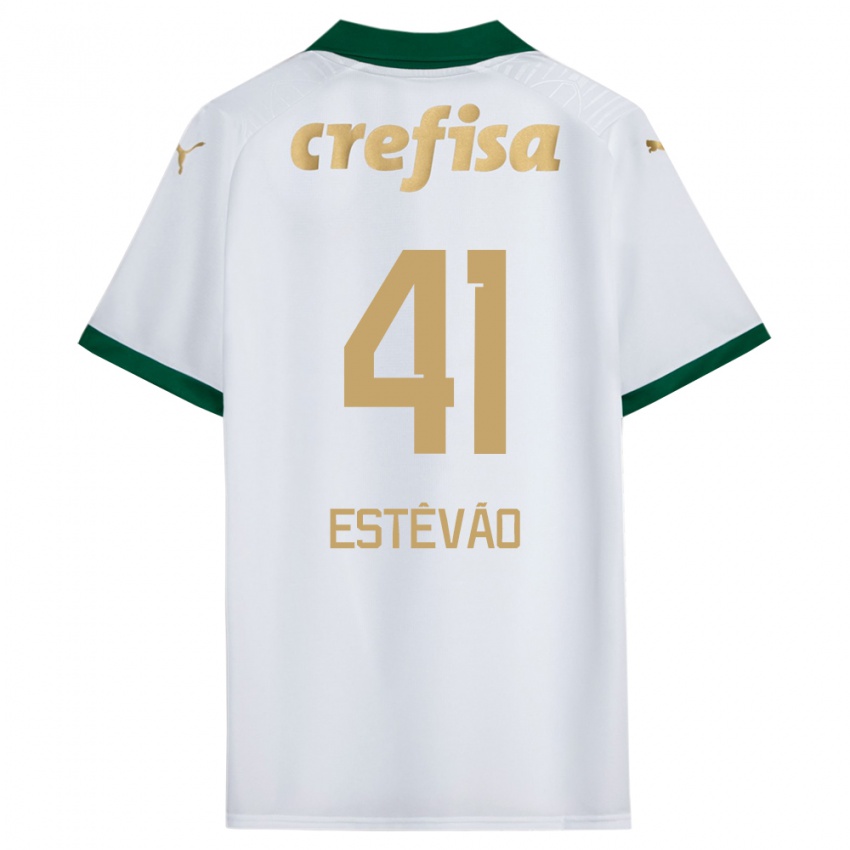 Enfant Maillot Estêvão #41 Blanc Vert Tenues Extérieur 2024/25 T-Shirt Belgique