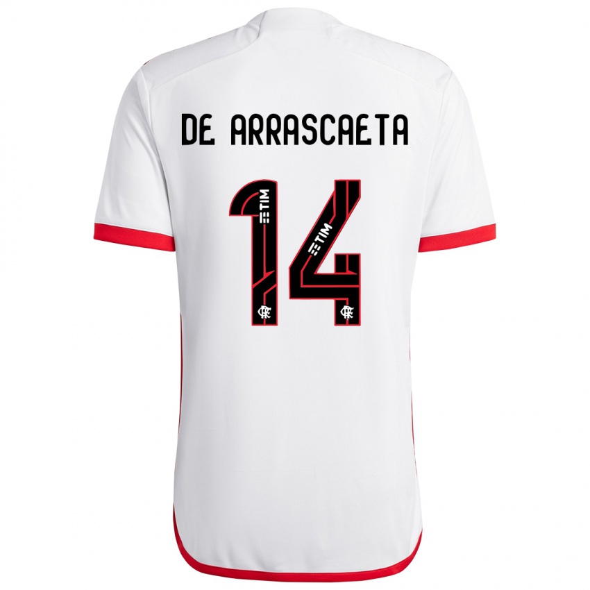 Kinderen Giorgian De Arrascaeta #14 Wit Rood Uitshirt Uittenue 2024/25 T-Shirt België