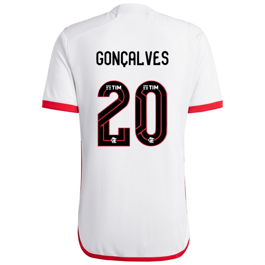 Kinderen Matheus Gonçalves #20 Wit Rood Uitshirt Uittenue 2024/25 T-Shirt België