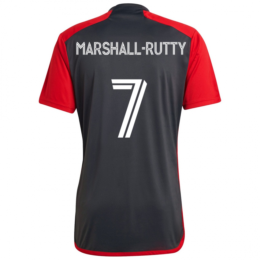 Homme Maillot Jahkeele Marshall-Rutty #7 Rouge Gris Tenues Domicile 2024/25 T-Shirt Belgique