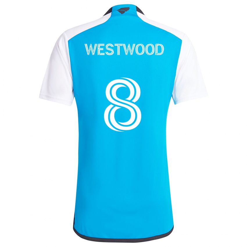 Heren Ashley Westwood #8 Blauw Wit Thuisshirt Thuistenue 2024/25 T-Shirt België