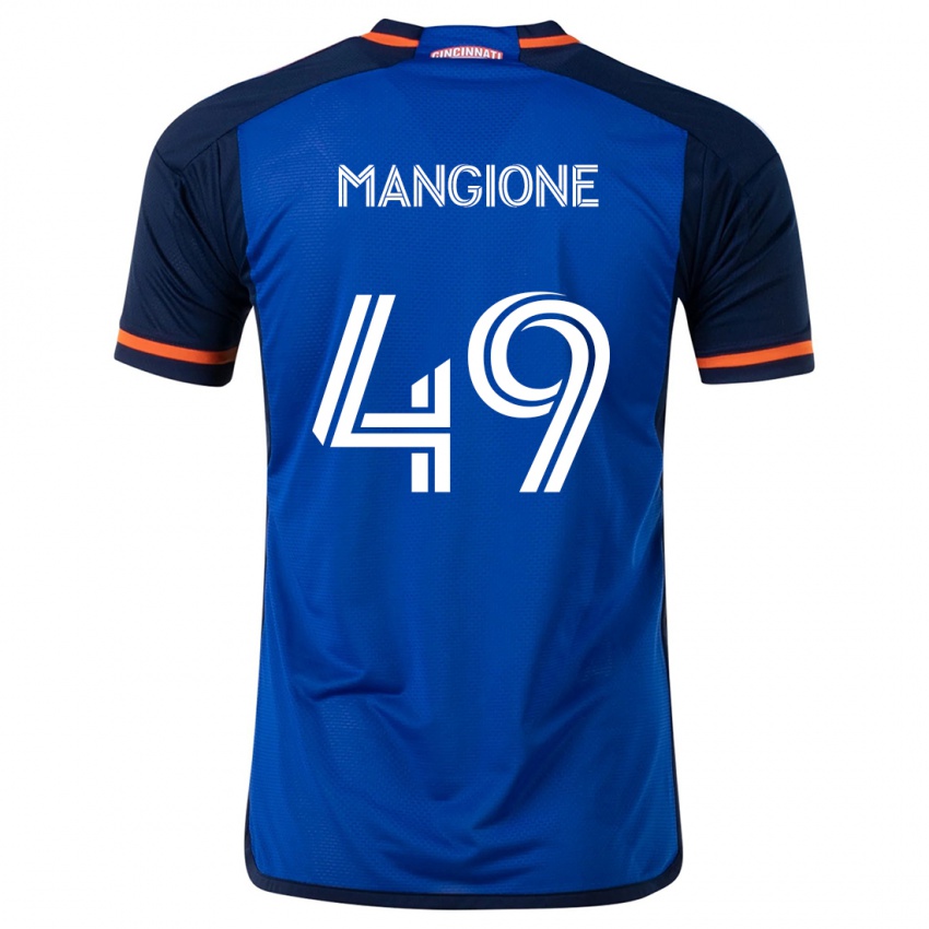 Homme Maillot Peter Mangione #49 Bleu Blanc Tenues Domicile 2024/25 T-Shirt Belgique