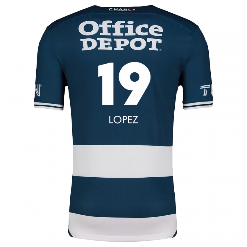 Homme Maillot Javier Eduardo López #19 Bleu Blanc Tenues Domicile 2024/25 T-Shirt Belgique