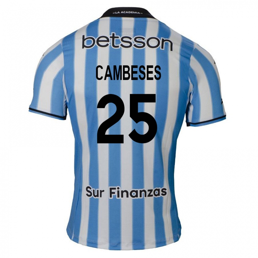 Homme Maillot Facundo Cambeses #25 Bleu Blanc Noir Tenues Domicile 2024/25 T-Shirt Belgique