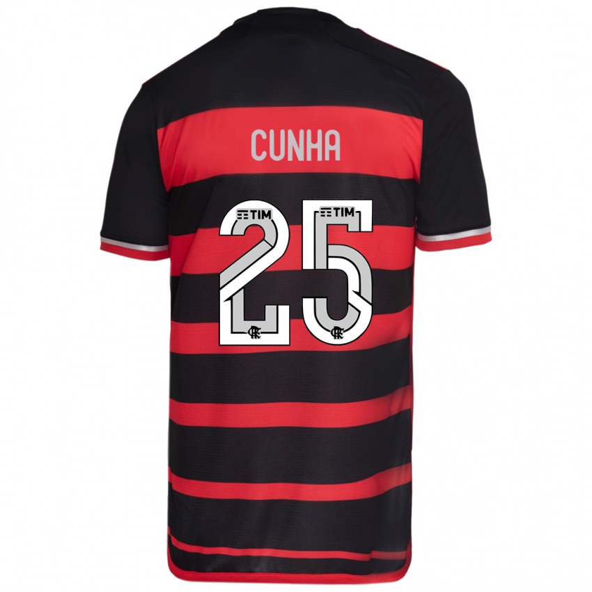 Herren Matheus Cunha #25 Rot Schwarz Heimtrikot Trikot 2024/25 T-Shirt Belgien