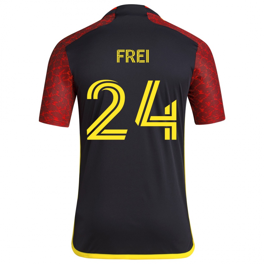 Heren Stefan Frei #24 Rood Zwart Uitshirt Uittenue 2024/25 T-Shirt België