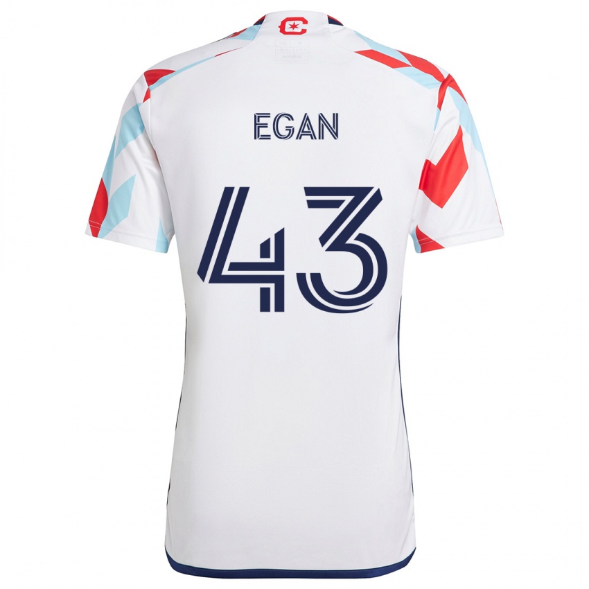 Heren Noah Egan #43 Wit Rood Blauw Uitshirt Uittenue 2024/25 T-Shirt België