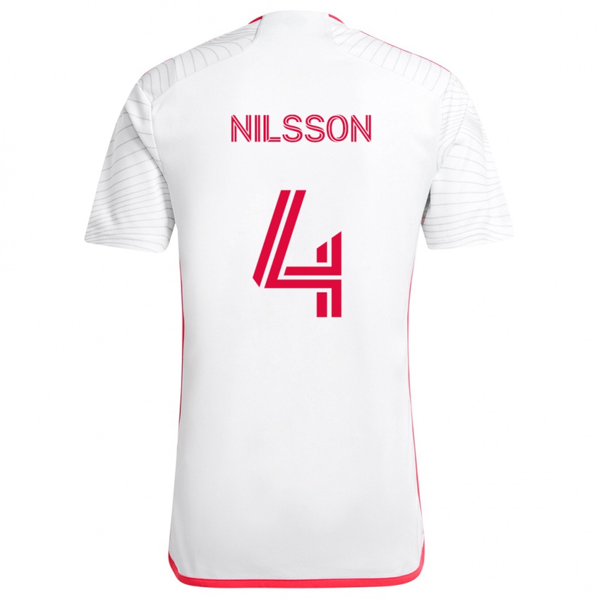 Heren Joakim Nilsson #4 Wit Rood Uitshirt Uittenue 2024/25 T-Shirt België