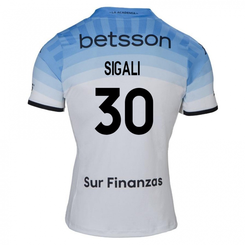 Homme Maillot Leonardo Sigali #30 Blanc Bleu Noir Tenues Extérieur 2024/25 T-Shirt Belgique