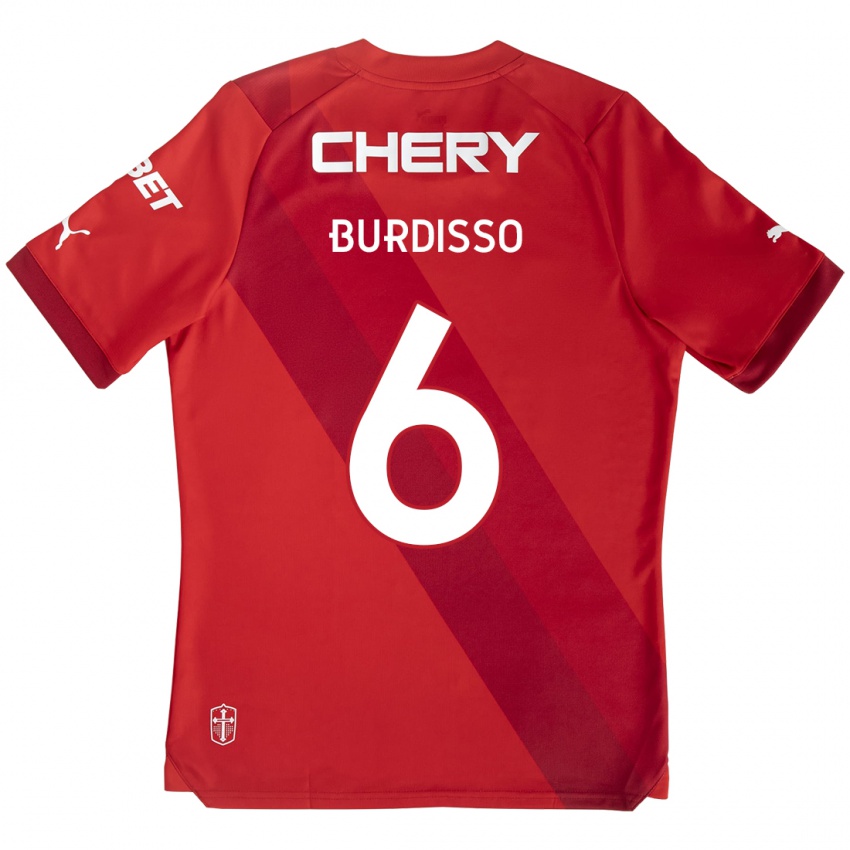 Heren Guillermo Burdisso #6 Rood Wit Uitshirt Uittenue 2024/25 T-Shirt België