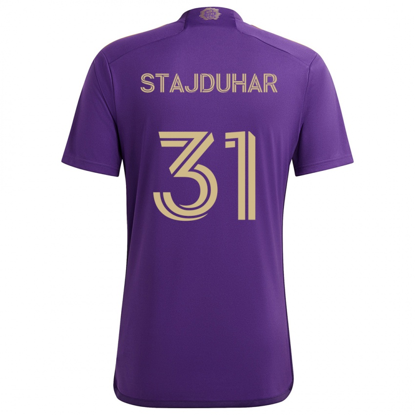 Dames Mason Stajduhar #31 Paars Geel Thuisshirt Thuistenue 2024/25 T-Shirt België