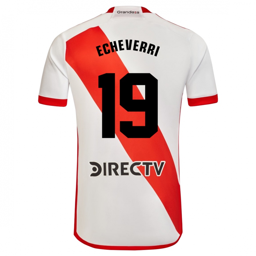 Femme Maillot Claudio Echeverri #19 Blanc Rouge Tenues Domicile 2024/25 T-Shirt Belgique