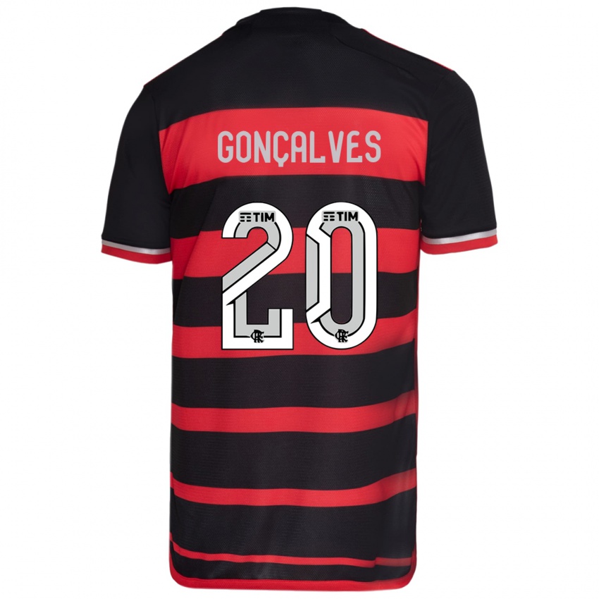 Femme Maillot Matheus Gonçalves #20 Rouge Noir Tenues Domicile 2024/25 T-Shirt Belgique