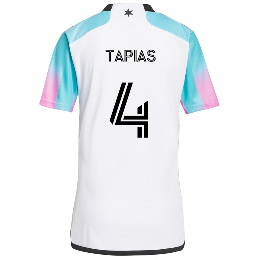 Dames Miguel Tapias #4 Wit Blauw Zwart Uitshirt Uittenue 2024/25 T-Shirt België