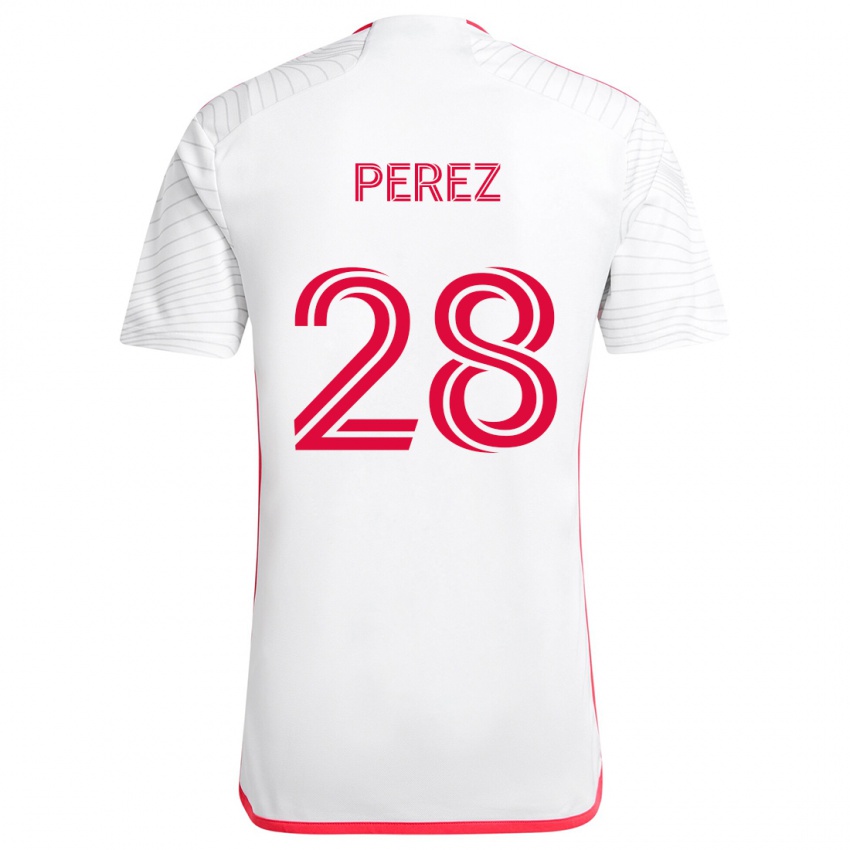 Dames Miguel Perez #28 Wit Rood Uitshirt Uittenue 2024/25 T-Shirt België