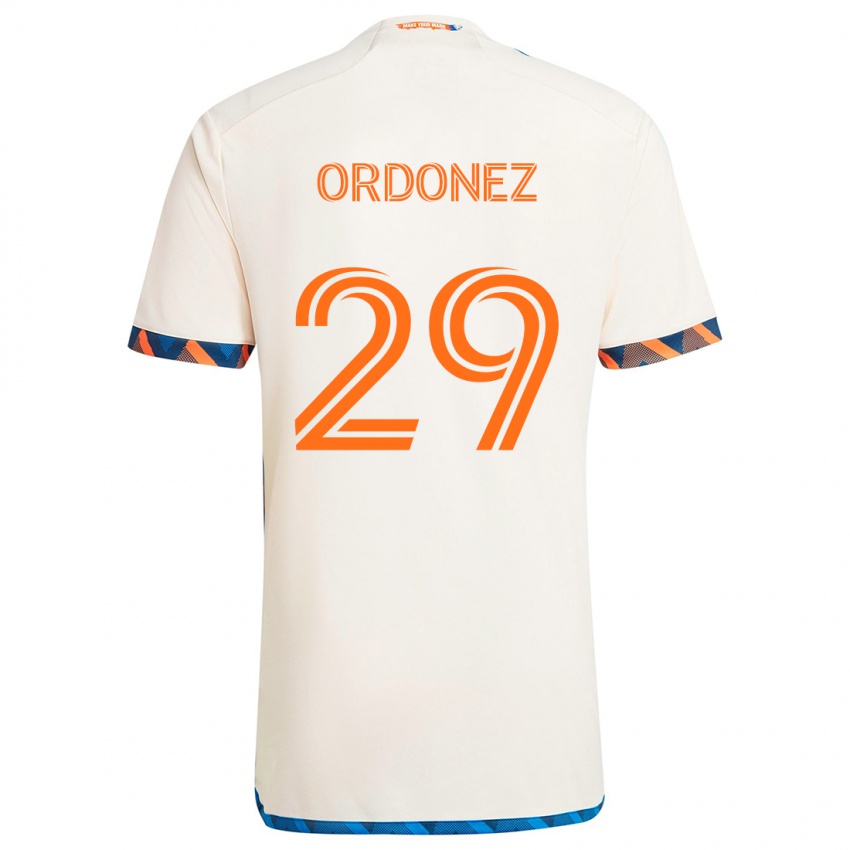 Femme Maillot Arquímides Ordóñez #29 Blanc Orange Tenues Extérieur 2024/25 T-Shirt Belgique