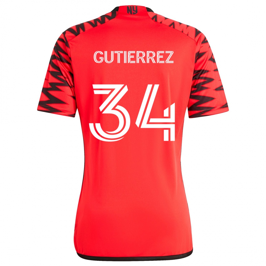 Dames Juan Gutierrez #34 Rood Zwart Wit Uitshirt Uittenue 2024/25 T-Shirt België