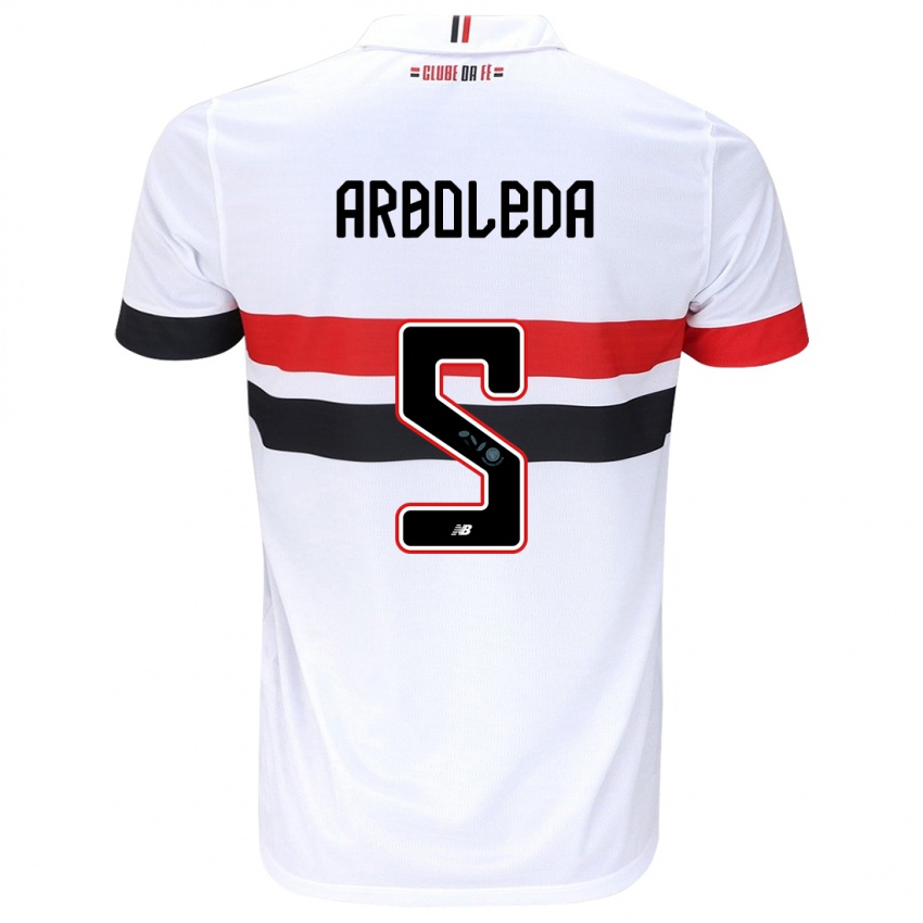 Enfant Maillot Robert Arboleda #5 Blanc Rouge Noir Tenues Domicile 2024/25 T-Shirt Belgique