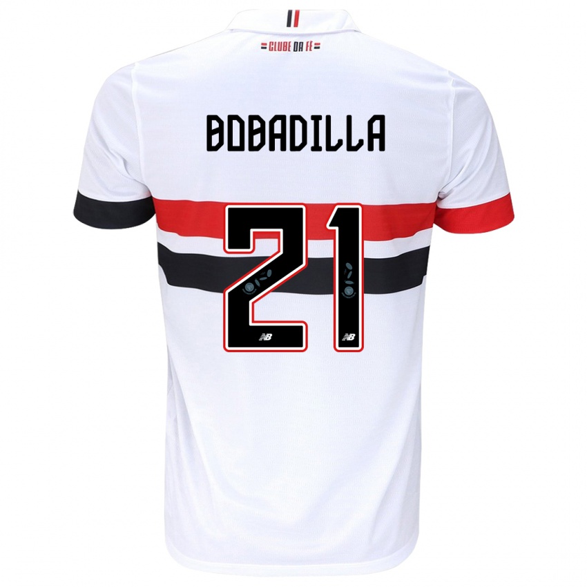 Enfant Maillot Damián Bobadilla #21 Blanc Rouge Noir Tenues Domicile 2024/25 T-Shirt Belgique