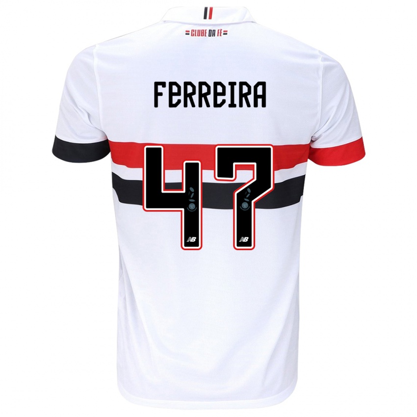 Enfant Maillot Ferreira #47 Blanc Rouge Noir Tenues Domicile 2024/25 T-Shirt Belgique