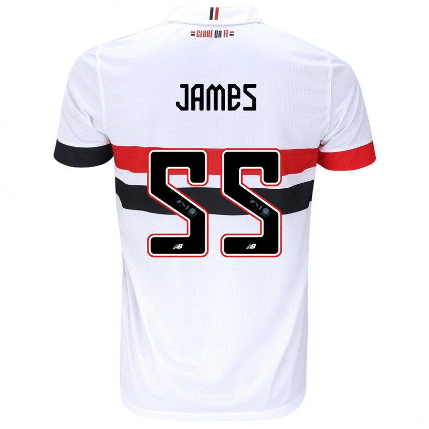 Enfant Maillot James Rodríguez #55 Blanc Rouge Noir Tenues Domicile 2024/25 T-Shirt Belgique