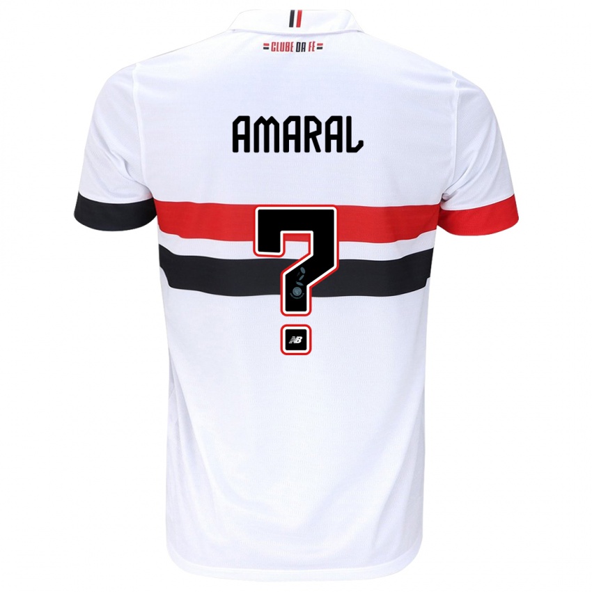 Enfant Maillot Mateus Amaral #0 Blanc Rouge Noir Tenues Domicile 2024/25 T-Shirt Belgique