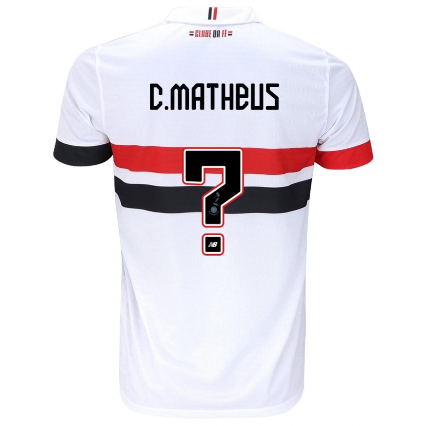 Enfant Maillot Caio Matheus #0 Blanc Rouge Noir Tenues Domicile 2024/25 T-Shirt Belgique