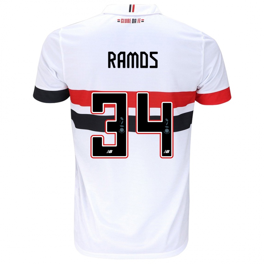 Enfant Maillot Raí Ramos #34 Blanc Rouge Noir Tenues Domicile 2024/25 T-Shirt Belgique