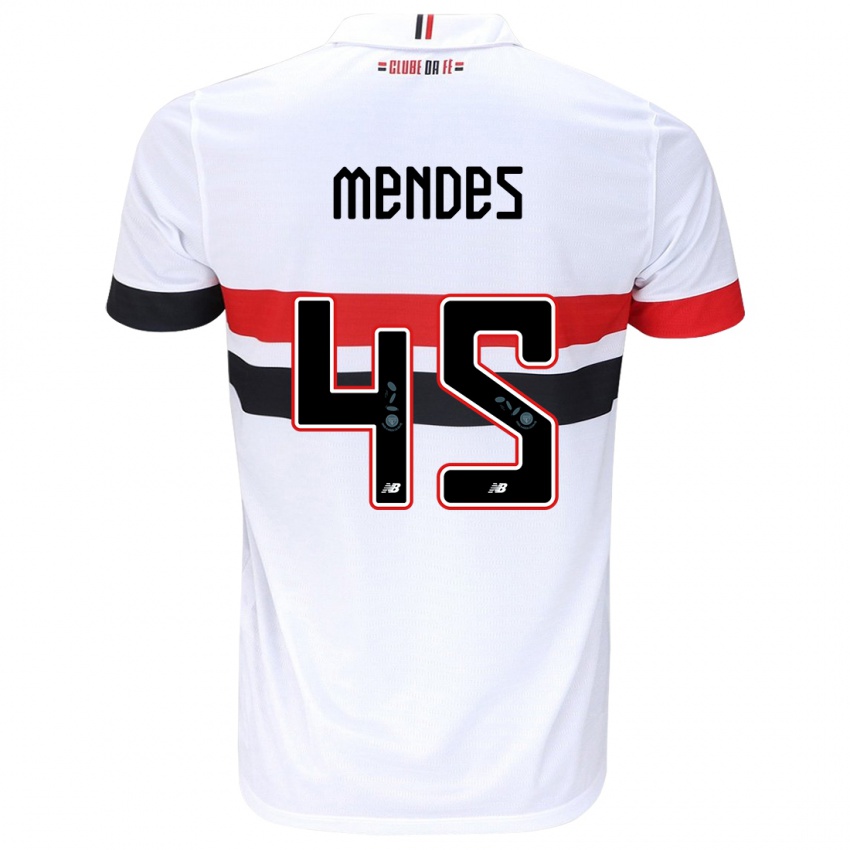 Enfant Maillot Nathan Mendes #45 Blanc Rouge Noir Tenues Domicile 2024/25 T-Shirt Belgique