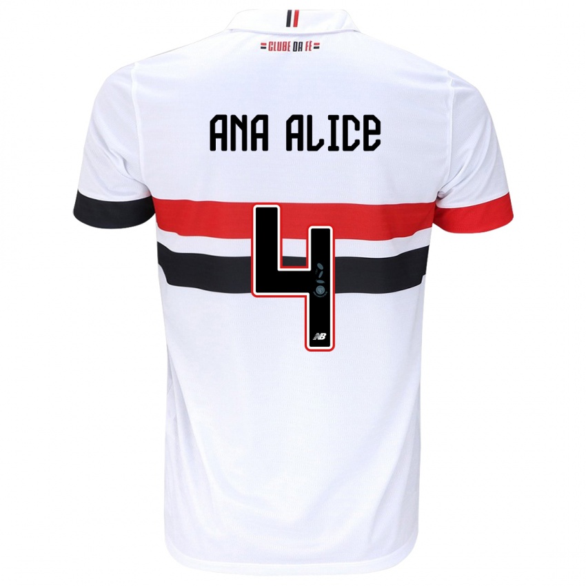 Enfant Maillot Ana Alice Luciano Da Silva #4 Blanc Rouge Noir Tenues Domicile 2024/25 T-Shirt Belgique