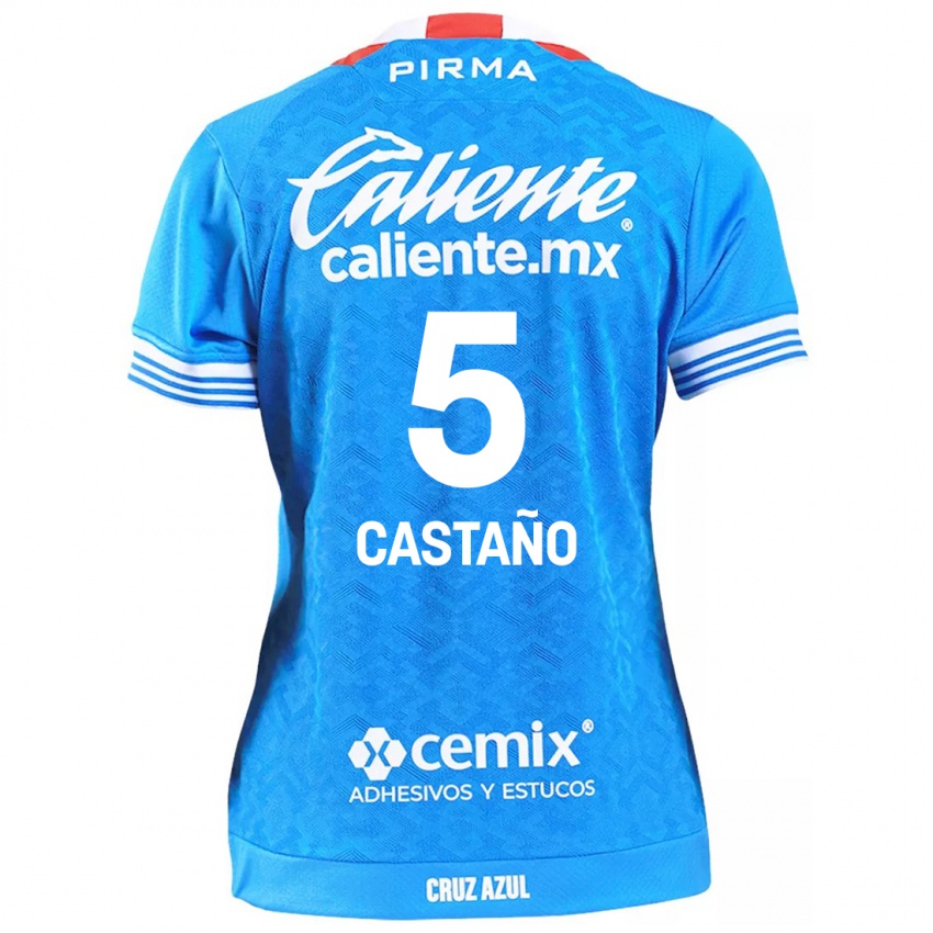 Enfant Maillot Kevin Castaño #5 Bleu Ciel Tenues Domicile 2024/25 T-Shirt Belgique