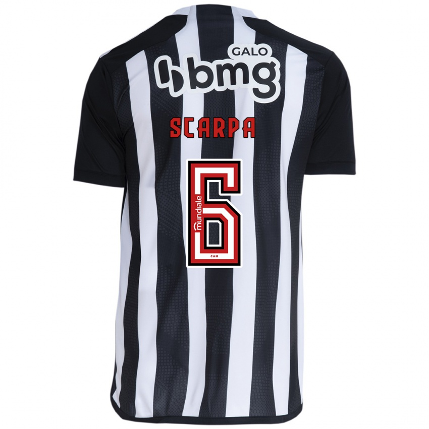 Enfant Maillot Gustavo Scarpa #6 Blanc Noir Tenues Domicile 2024/25 T-Shirt Belgique