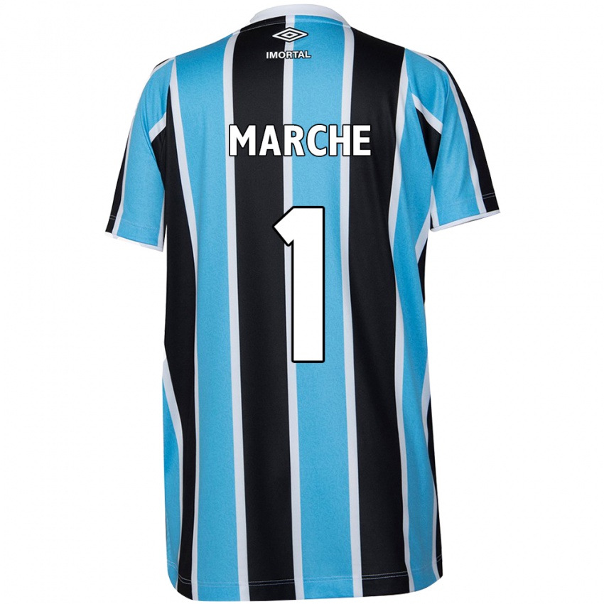 Enfant Maillot Agustin Marchesin #1 Bleu Noir Blanc Tenues Domicile 2024/25 T-Shirt Belgique