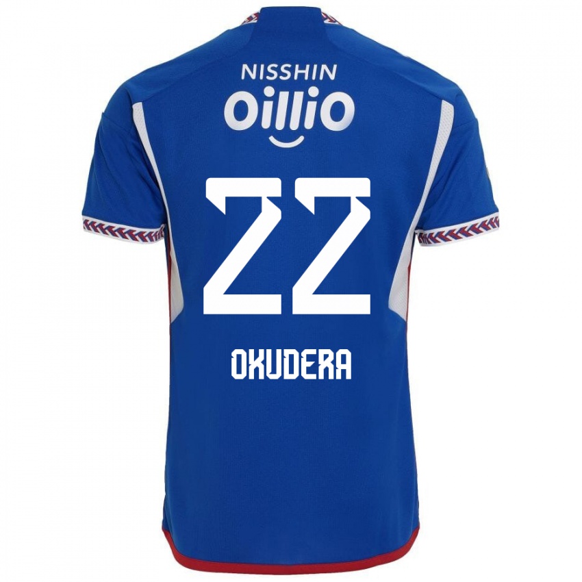 Enfant Maillot Minato Okudera #22 Bleu Blanc Rouge Tenues Domicile 2024/25 T-Shirt Belgique