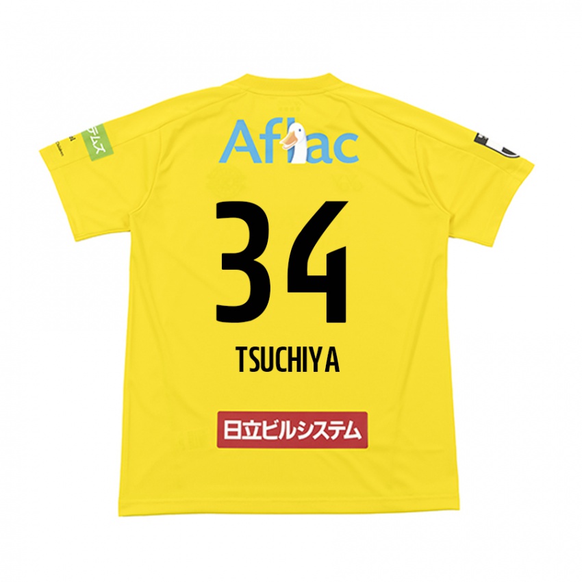 Enfant Maillot Takumi Tsuchiya #34 Jaune Noir Tenues Domicile 2024/25 T-Shirt Belgique