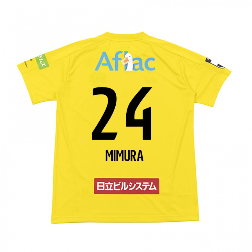 Enfant Maillot Kaname Mimura #24 Jaune Noir Tenues Domicile 2024/25 T-Shirt Belgique