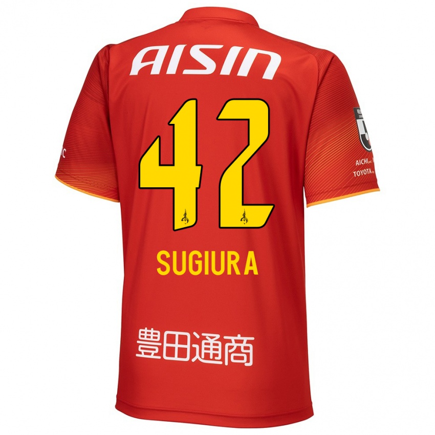 Enfant Maillot Shungo Sugiura #42 Rouge Blanc Jaune Tenues Domicile 2024/25 T-Shirt Belgique