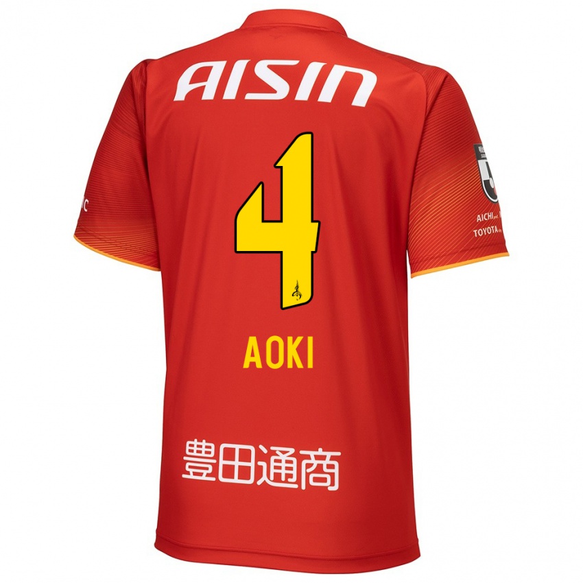 Enfant Maillot Masamune Aoki #4 Rouge Blanc Jaune Tenues Domicile 2024/25 T-Shirt Belgique