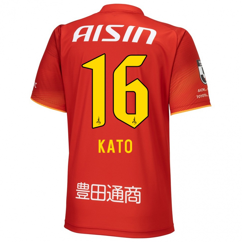 Enfant Maillot Naotaro Kato #16 Rouge Blanc Jaune Tenues Domicile 2024/25 T-Shirt Belgique