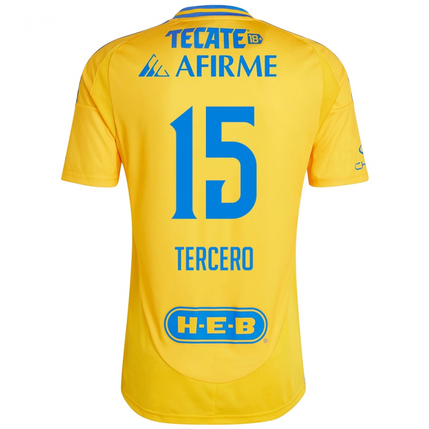 Enfant Maillot Eduardo Tercero #15 Or Jaune Tenues Domicile 2024/25 T-Shirt Belgique