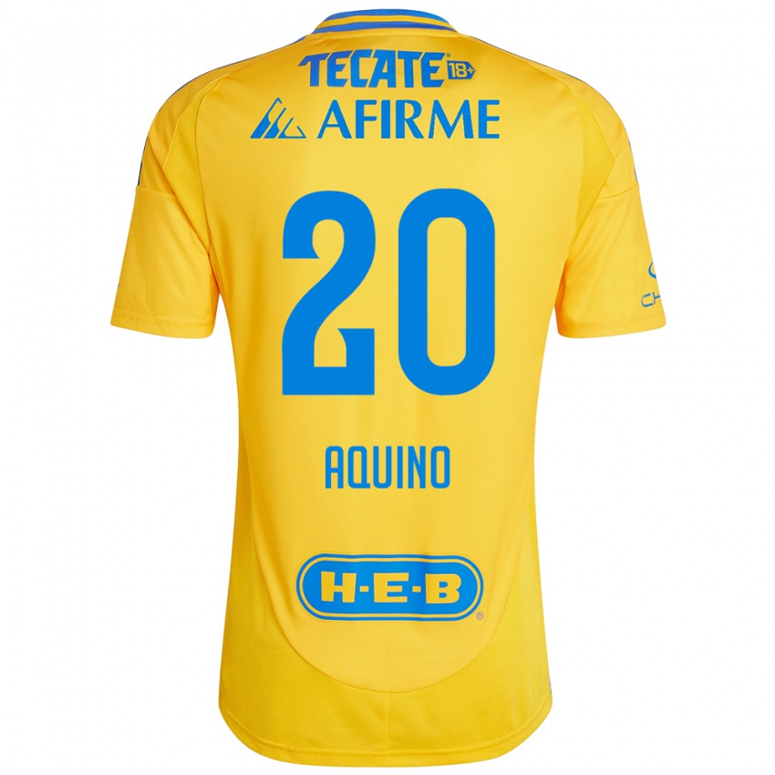 Enfant Maillot Javier Aquino #20 Or Jaune Tenues Domicile 2024/25 T-Shirt Belgique