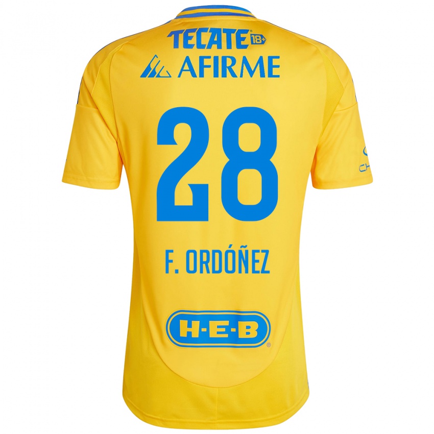 Enfant Maillot Fernando Ordóñez #28 Or Jaune Tenues Domicile 2024/25 T-Shirt Belgique