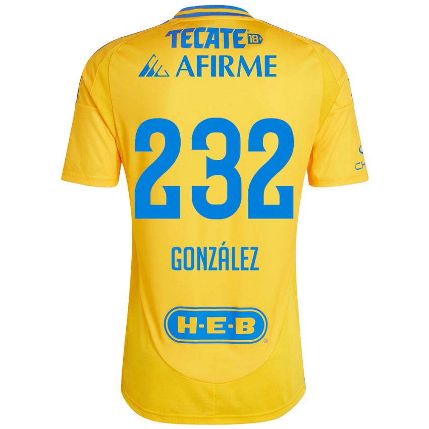 Enfant Maillot César González #232 Or Jaune Tenues Domicile 2024/25 T-Shirt Belgique